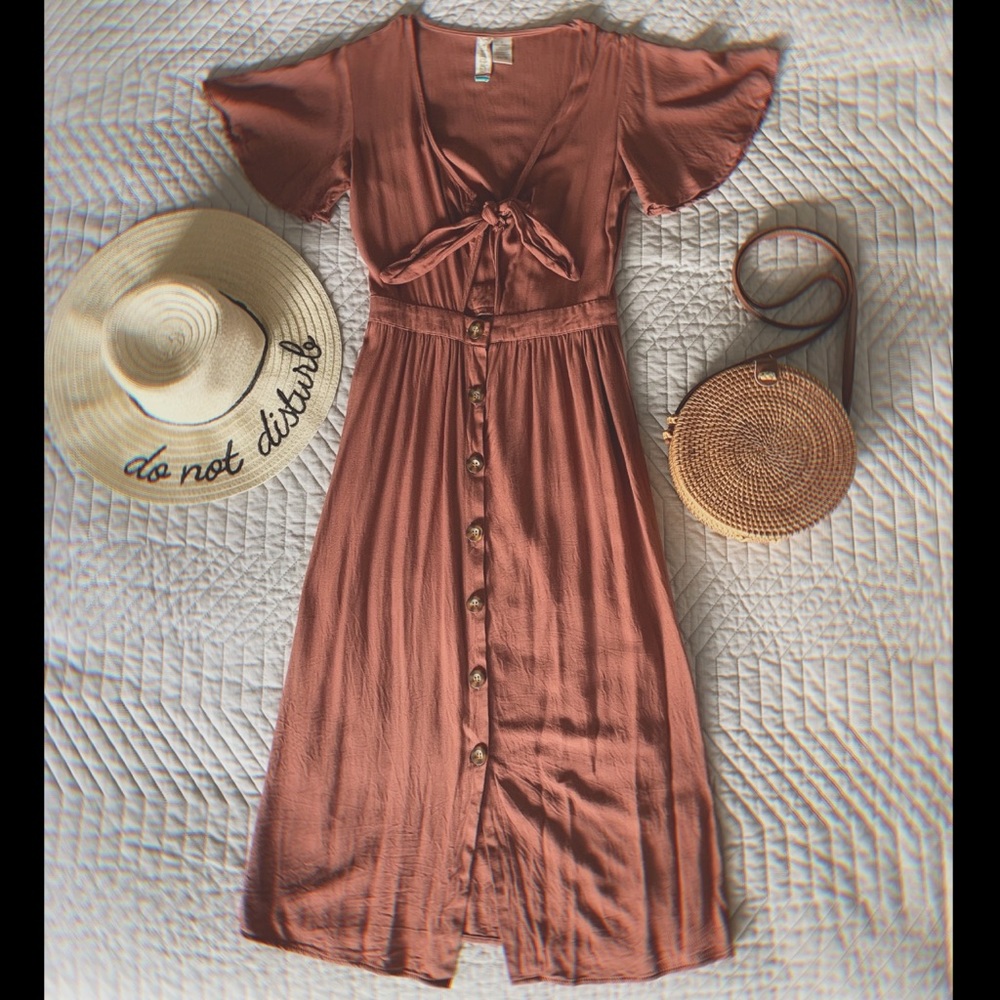 Boho Burnt Orange Button Up Dress